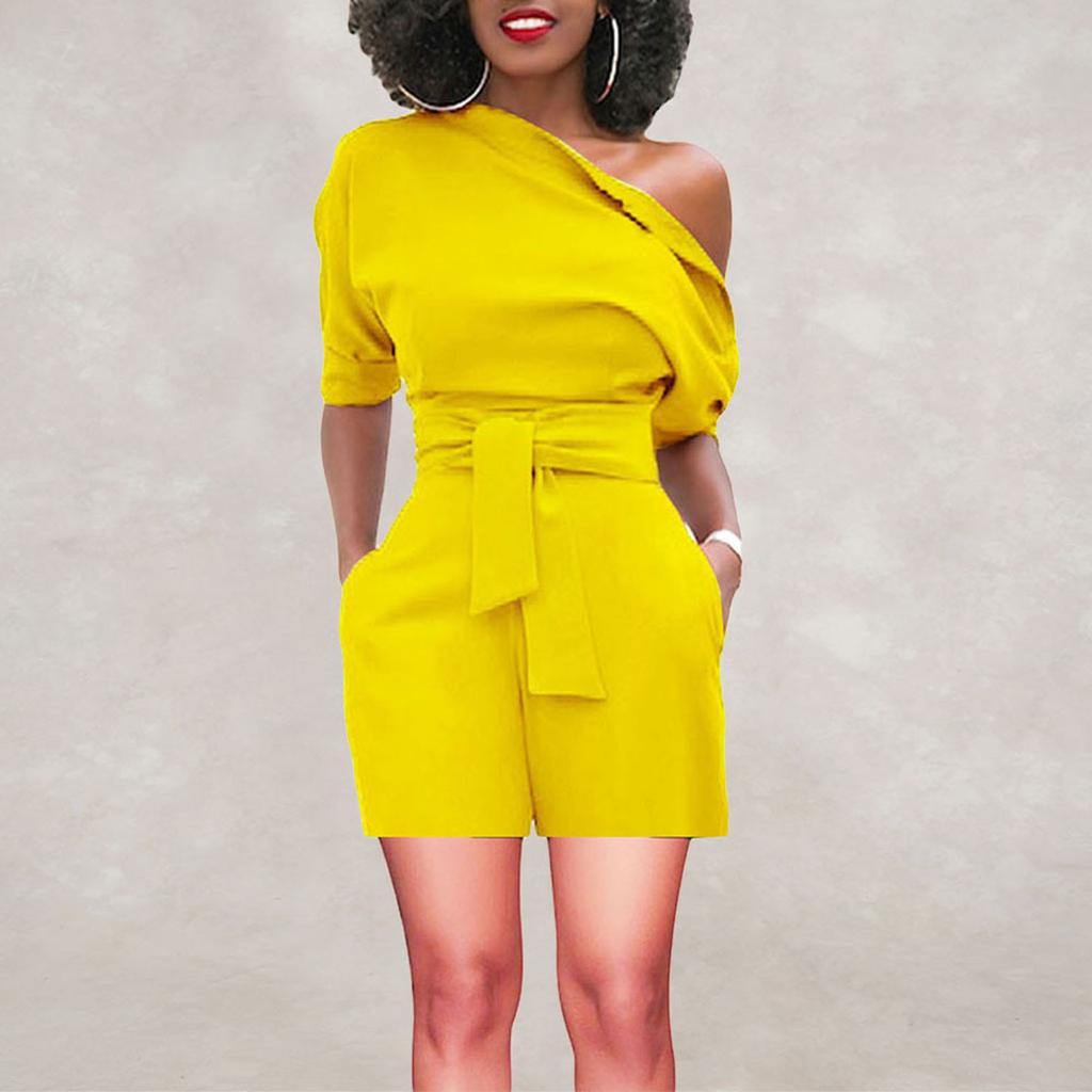 Salopetă de damă, sexy, cu umăr dezactivat, cu volan, salopetă scurtă la modă