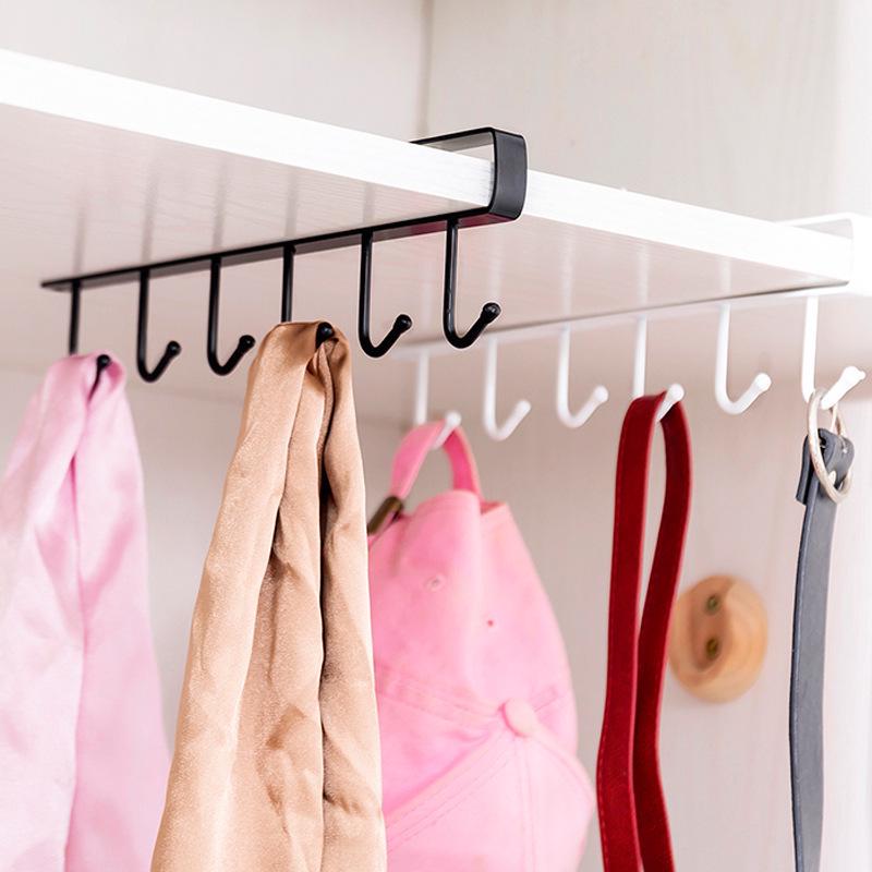 Seamless Wall-Mounted Kitchen Storage Rack with Hooks for Wardrobes and Cabinets