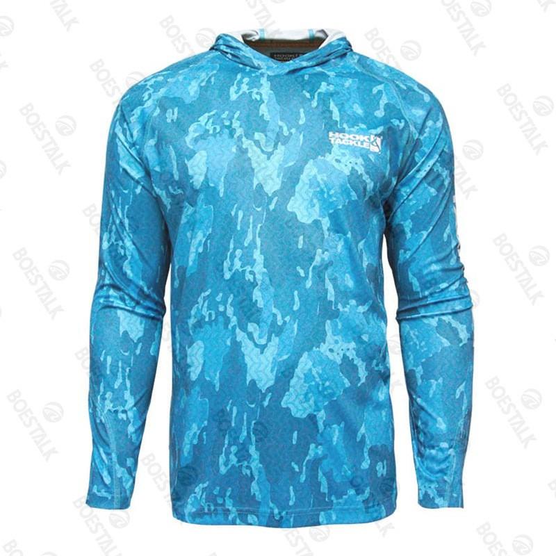 Hook Tackle UPF50 Fishing Shirt Ice Silk Lightweight Breathable Long Sleeve Hooded Men Outdoor Angling