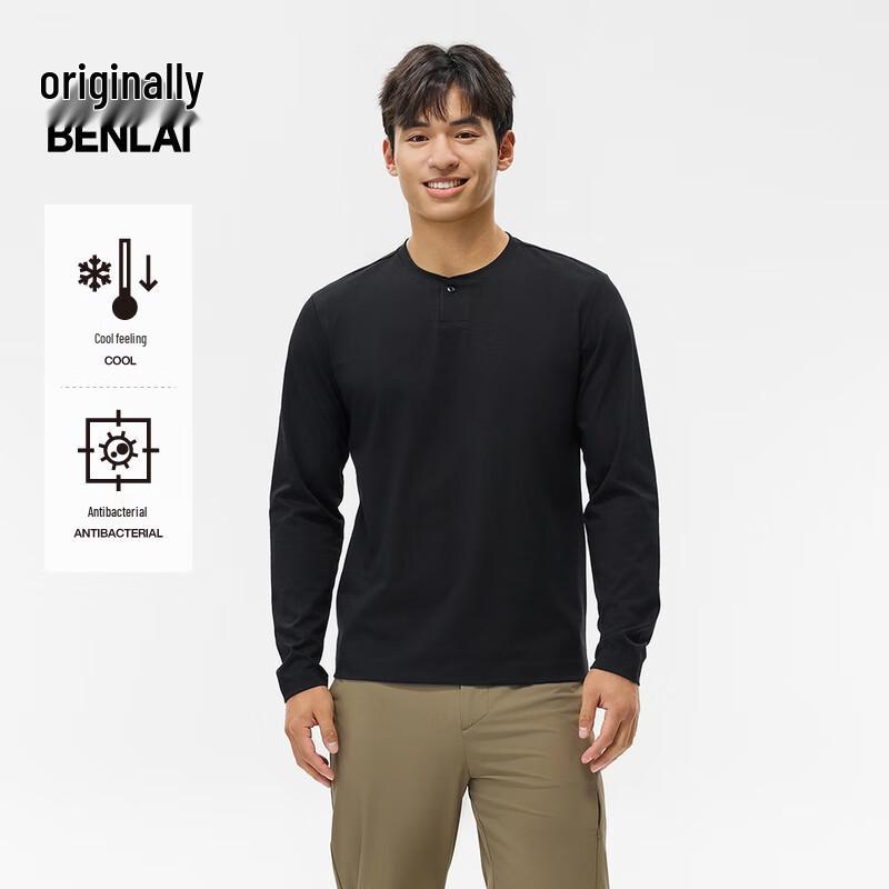 Benlai Men's Antibacterial Cooling Henley Long Sleeve T-shirt BRM450006