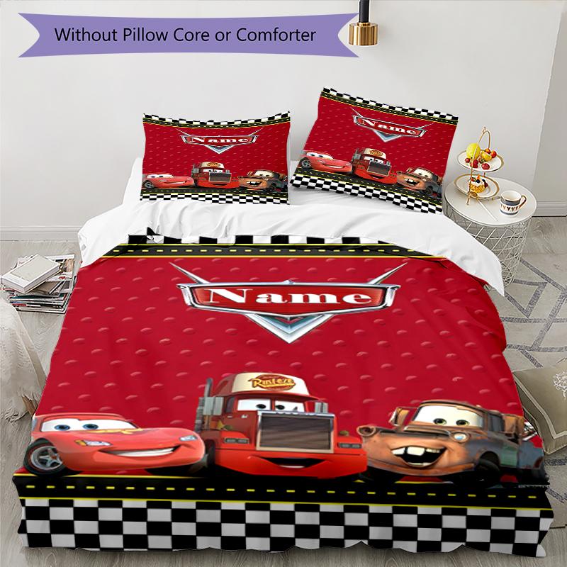 3pcs Custom Name Cars Bedding Set Duvet Cover Closure Includes 1 Duvet Cover & 2 Pillowcases, Soft and Comfortable for All Seasons.