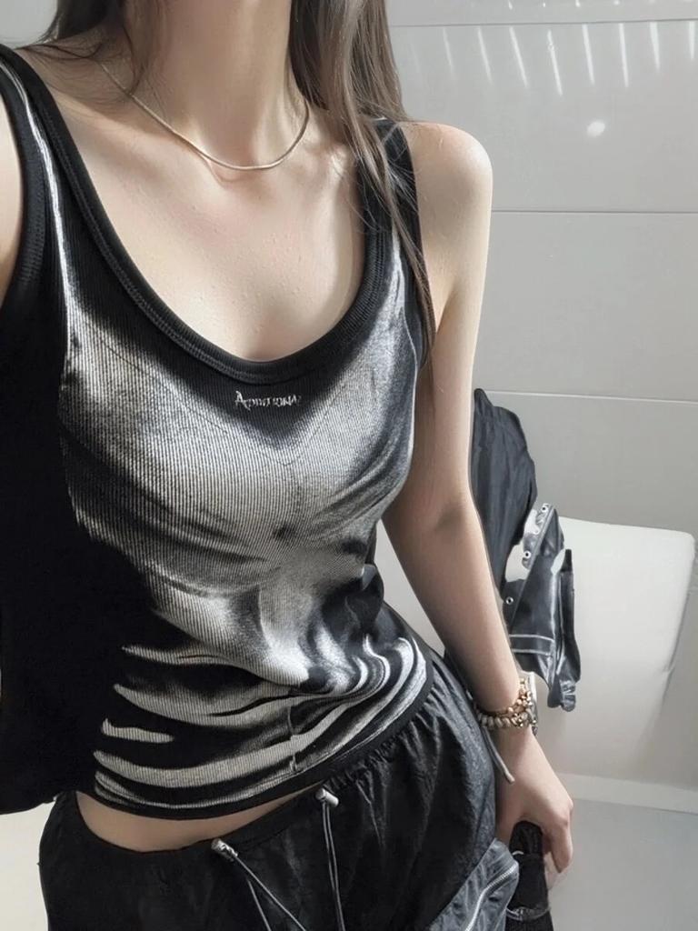Girls Y2K Vest Patchwork Printed Tops Sleeveless Casual Party Street Wear Women's T-shirts Loose