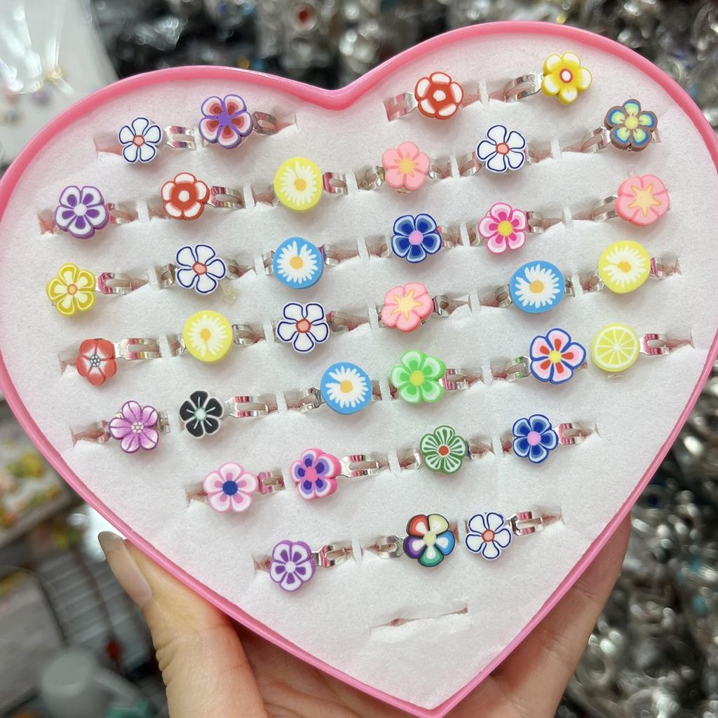 10pcs/Lot Cute Children's Cartoon Rings Glitter Flower Fruit Shape Plastic Adjustable Ope Excluding boxes