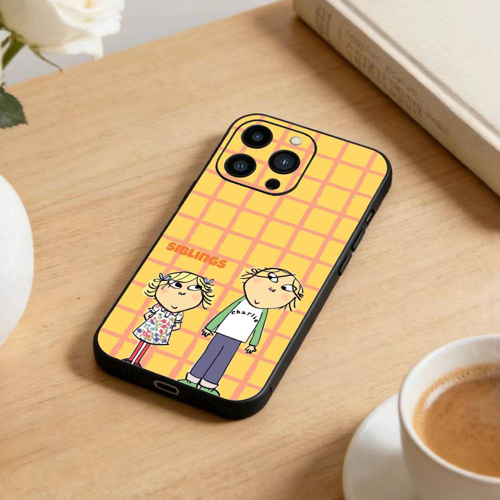 

L-Cutting-Fabric Charlie and Lola Cartoon Phone Case For iPhone 17 16 15 14 13 12 Max Plus Silicone Black Cover iPhone11PROMAX