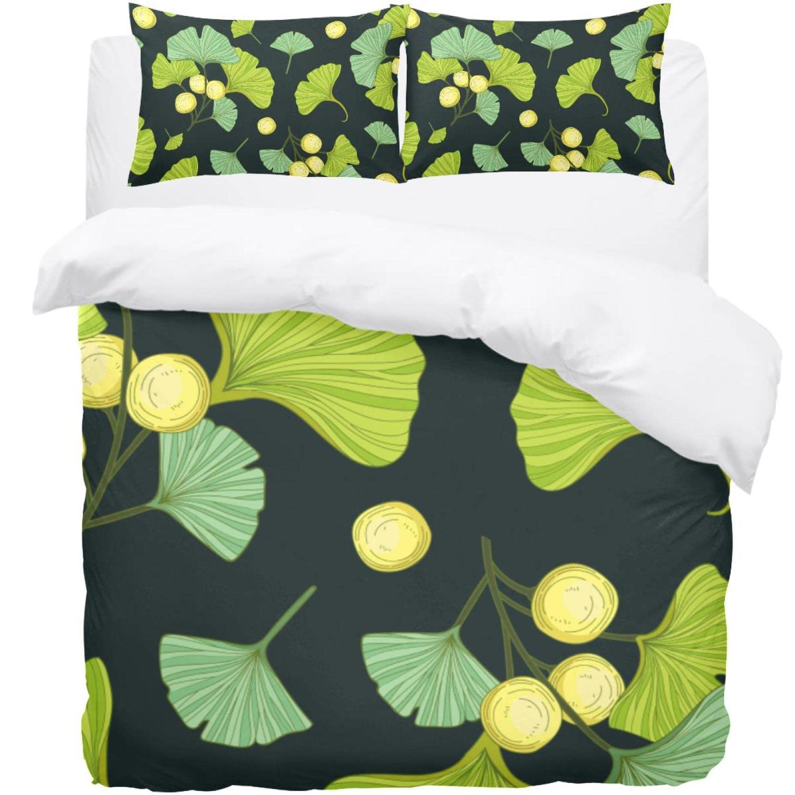 

Ботанический пододеяльник с гинкго, зеленый, оранжевый, пододеяльник с растительным принтом, пододеяльник с узором из листьев, роскошное ботаническое постельное белье, украшение комнаты 135x200cm 2pcs