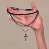 Gothic Punk Y2K Black Cross Pendant Necklace for Women Men 2025 Vintage Multi Layer Bead Necklaces 90s EMO Charm Jewelry Gifts