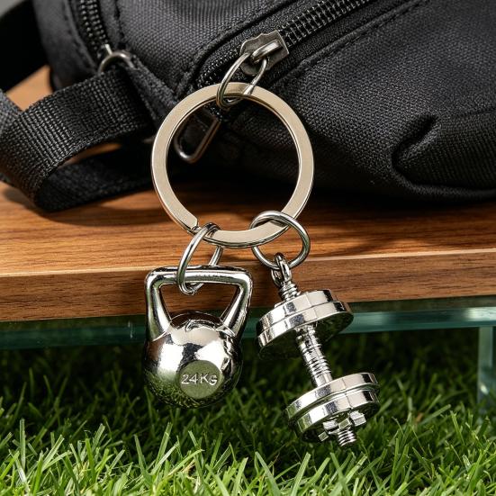 Keychain Pendant Metal Texture Weightlifting Charm Lightweight Portable Key Chain Backpack Bag Accessory