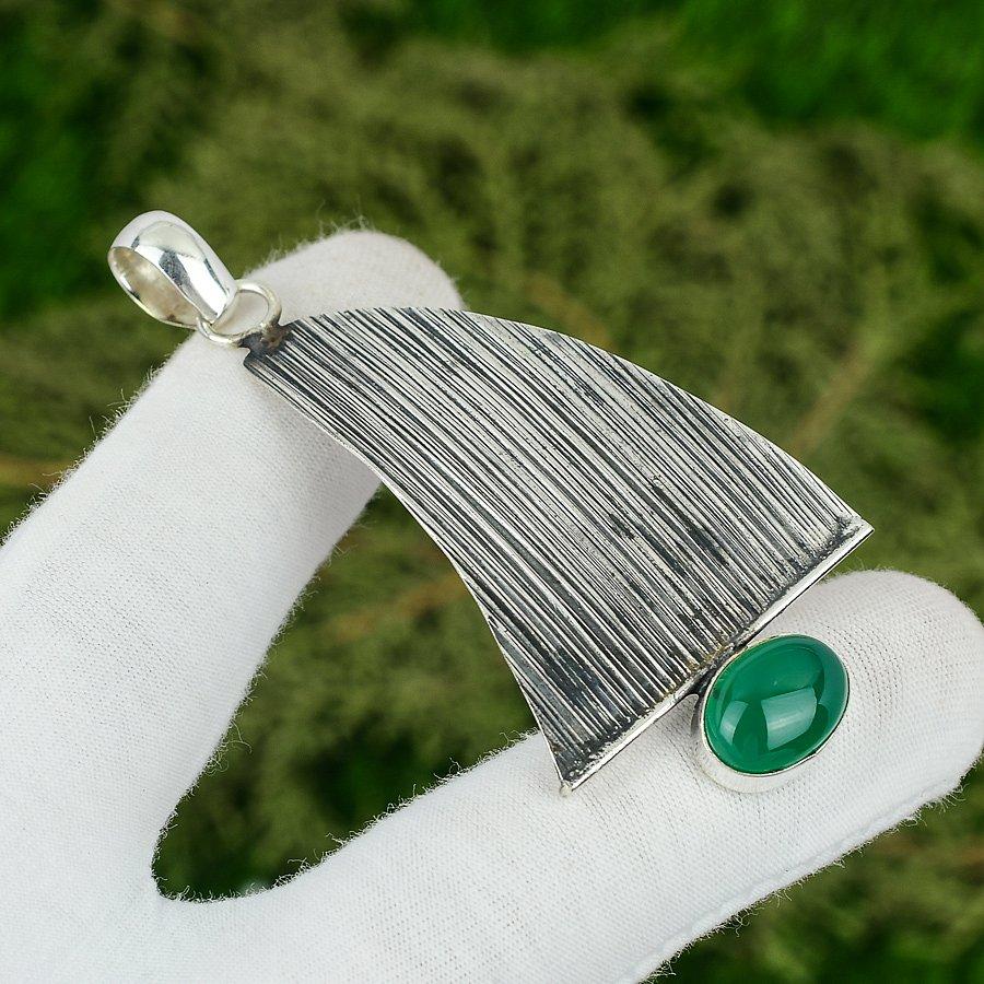 

Sterling Silver Green Onyx Gemstone Anniversary Mother Bezel New Pendant Jewelry