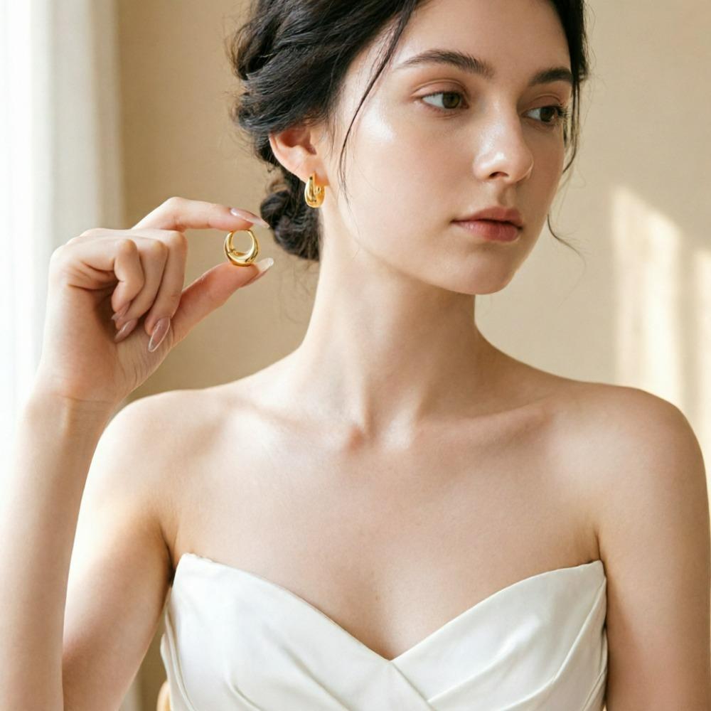 Punk Oval Smooth Metallic Geometric Hoop Earrings Minimalist Style U-shaped Ear Buckle Daily Life Fashion Jewelry Accessories