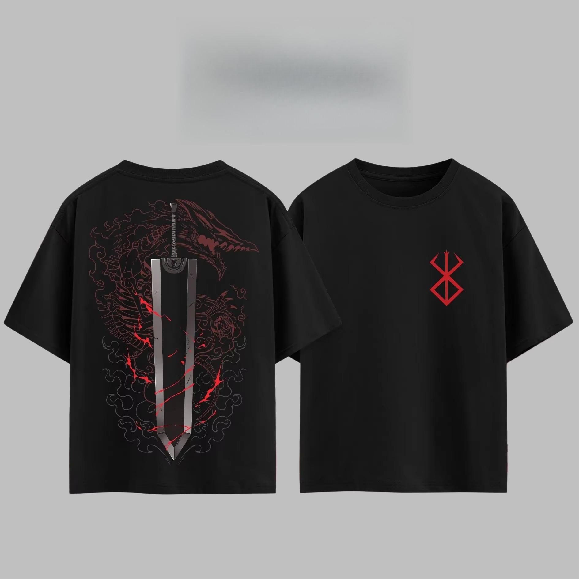 

Japanese Anime Berserk Dragonslayer Tshirt Unisex and Women Cotton Summer Top Harajuku Style Fashion Round Neck Short Sleeved Tees 4XL
