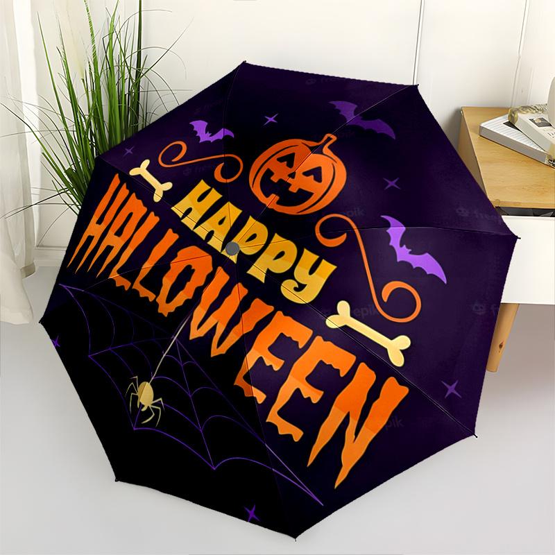 

1pc Featured Happy Halloween Theme Pattern Beautiful Looking Automatic Folding Umbrella, 3 Folding, 8 Pole Frame Design, Durable and Suitabl