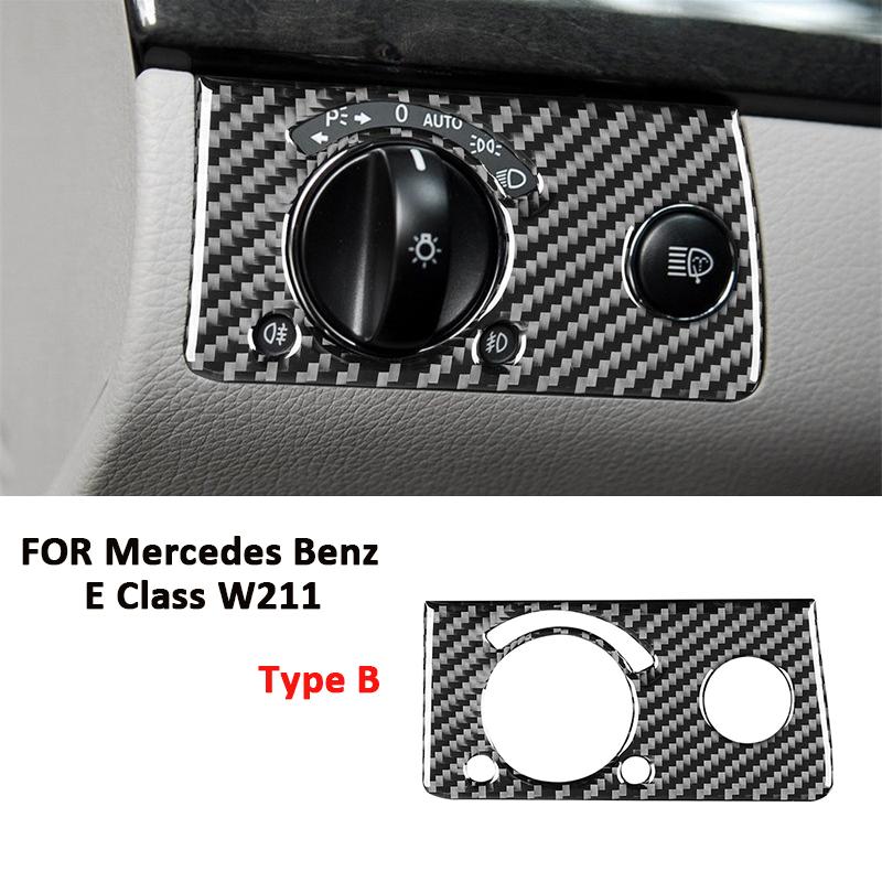 Carbon Fiber Auto Headlight Adjust Control Button Knob Panel Frame Decoration Sticker For Mercedes Benz E Class W211 2003-2009