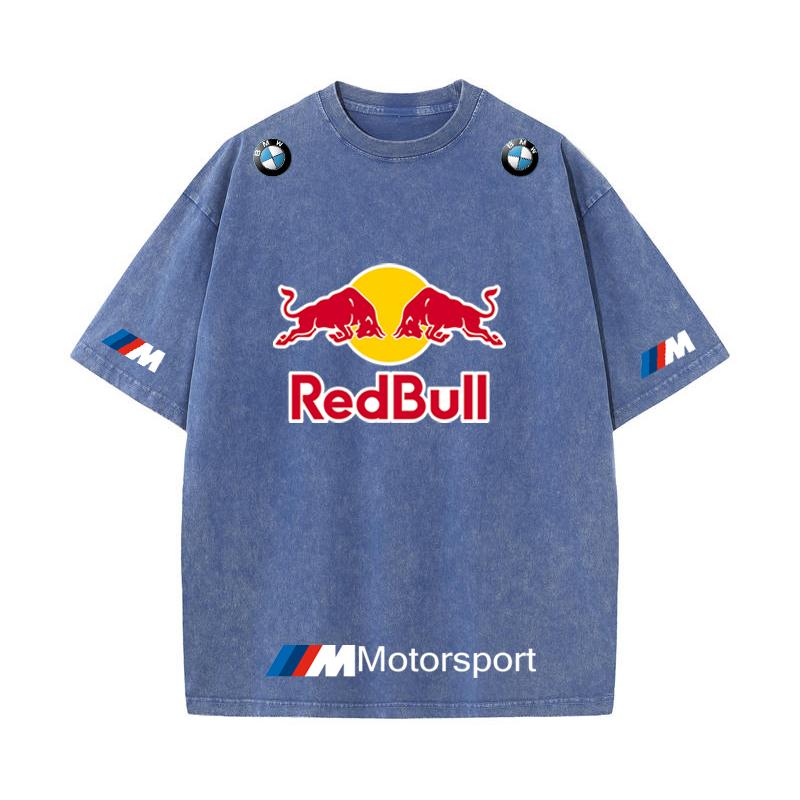 XHBM Estate Tuta da Corsa F1 Red Bull Manica Corta T-shirt Lavaggio Vintage Girocollo