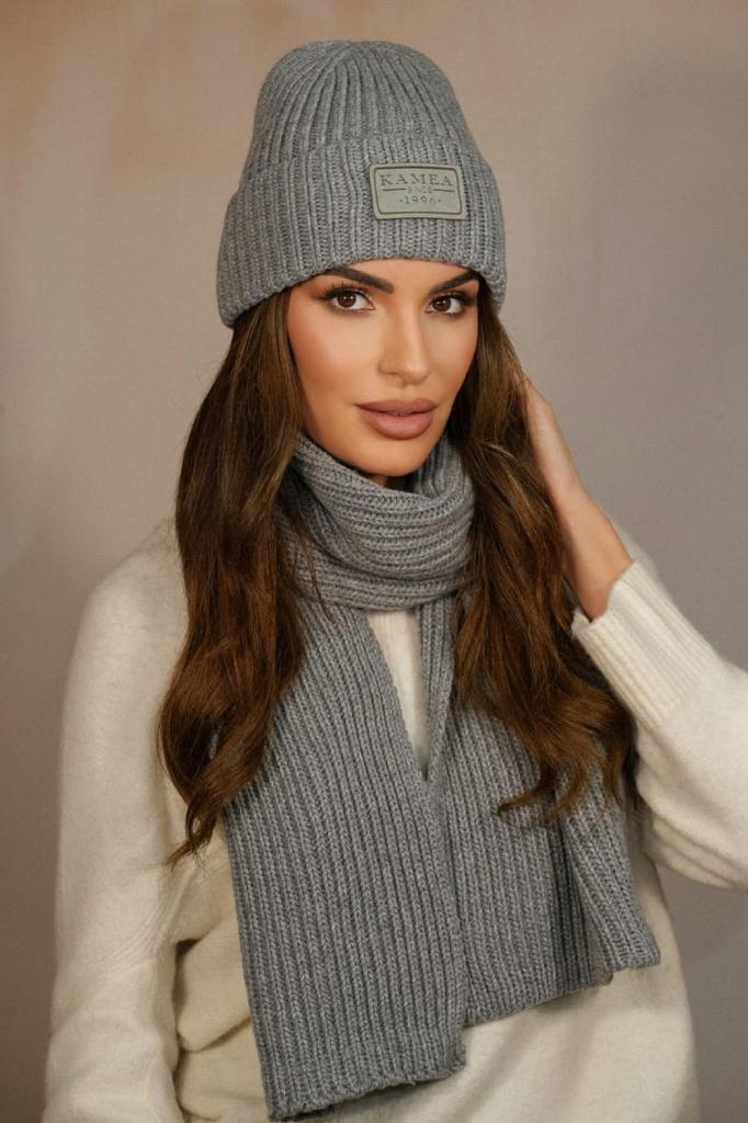 Leticia Cashmere Hat and Scarf Set, Gray