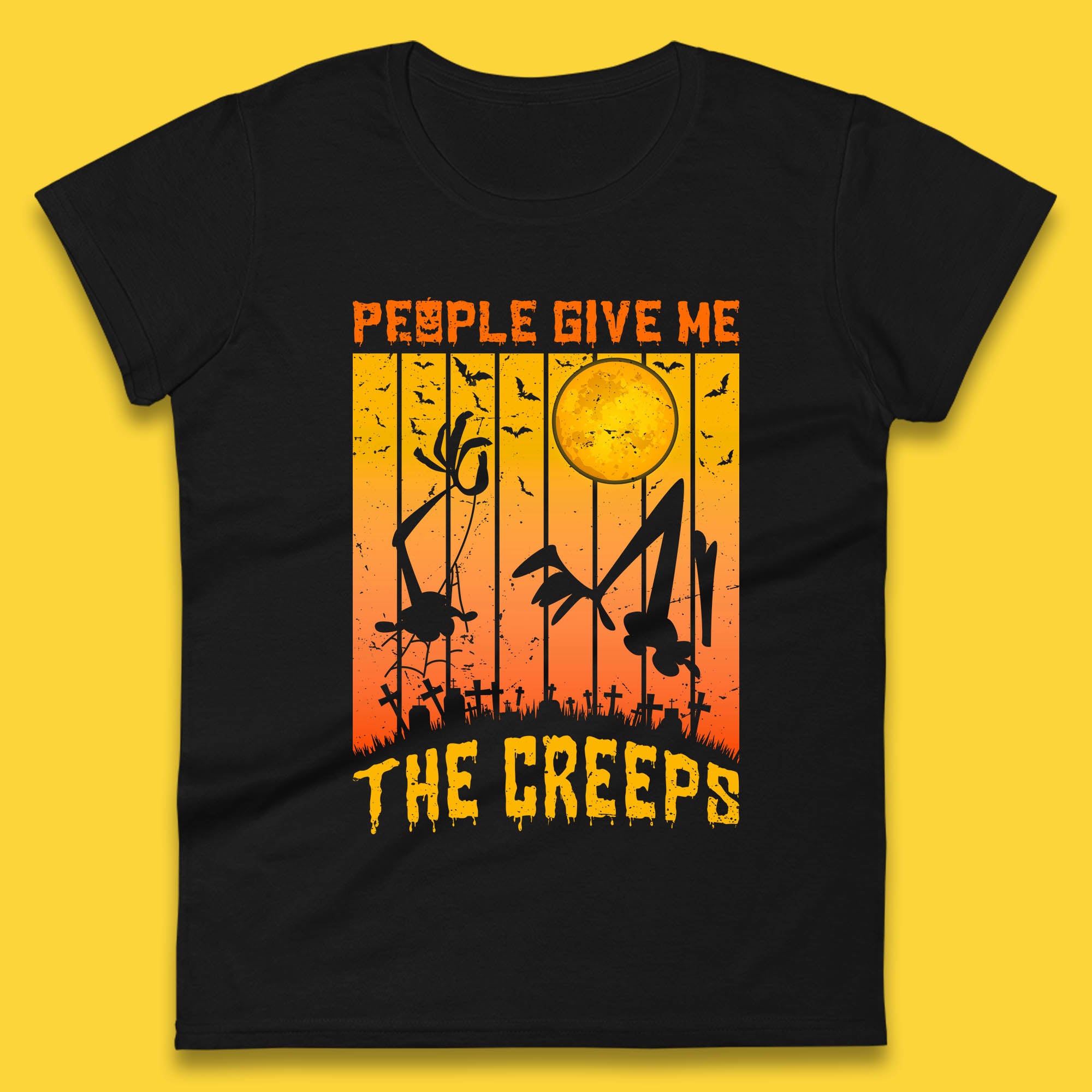 

People Give Me The Creep Halloween Horror Scary Graveyards Full moon Flying Bats Womens Tee T Shirt Mens Tops Unisex Top 3XL