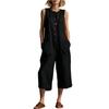 Women's Fashionable Color Button Sleeveless Pocket Casual Retro Wide Leg Seven Part Jumpsuit