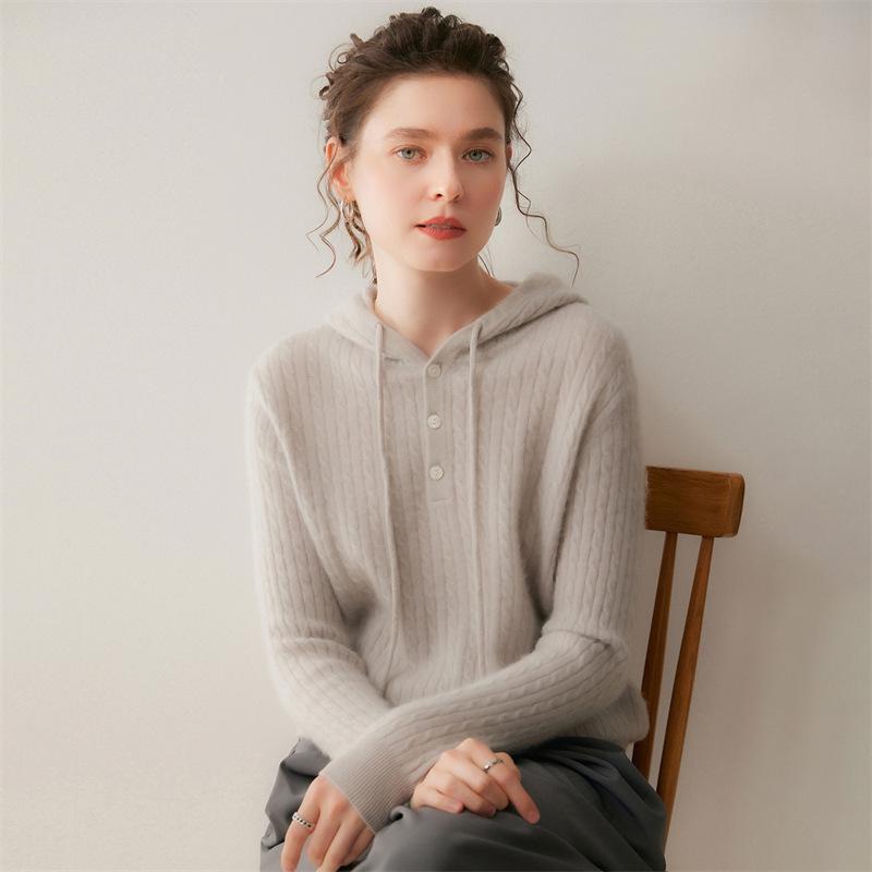 Lekasha Women's Cashmere Ribbed Hooded Knit Sweater - Versatile Outdoor or Base Layer Hoodie
