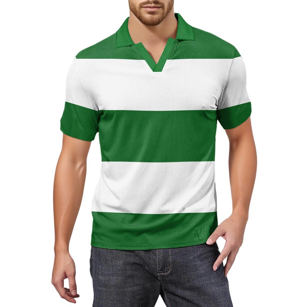 Moda Hombre Top Estampado Cuello en V Manga Corta Camiseta de Golf