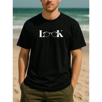 Tamanhos Europeus Criativo Estampa de Texto, Camiseta Casual de Manga Curta, Muito Versátil para Treinamento Físico, Masculina Casual Manga Curta Gola Redonda