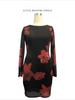 Women Floral Print Mesh Dress Round Neck Long Sleeve Slim Maxi Dress Spring