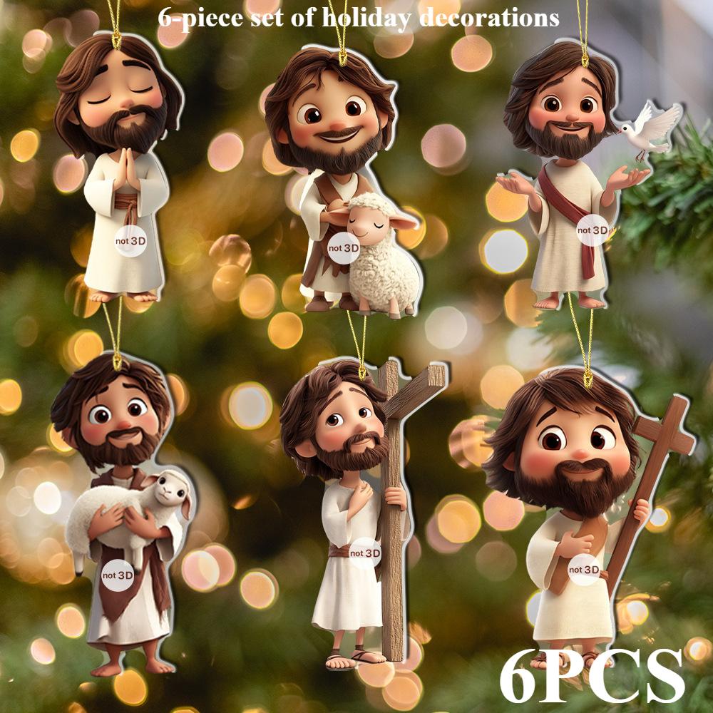 6-Piece Set, Christmas Gift Package Acrylic 2D Flat Backpack Car Pendant Pendant Christmas Tree Decoration Pendant Gift