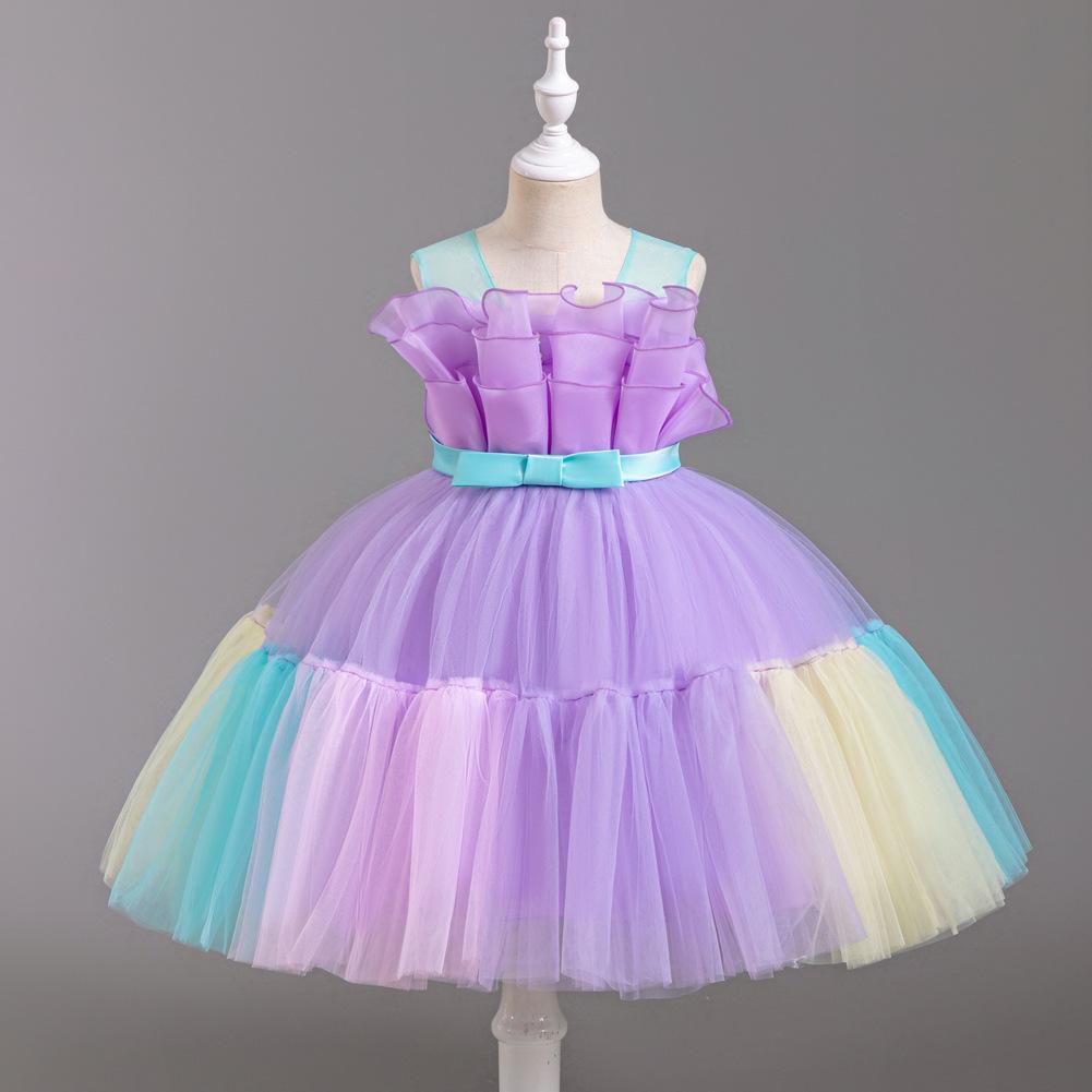 Children's Color Block Mesh Princess Dress for Special Occasions