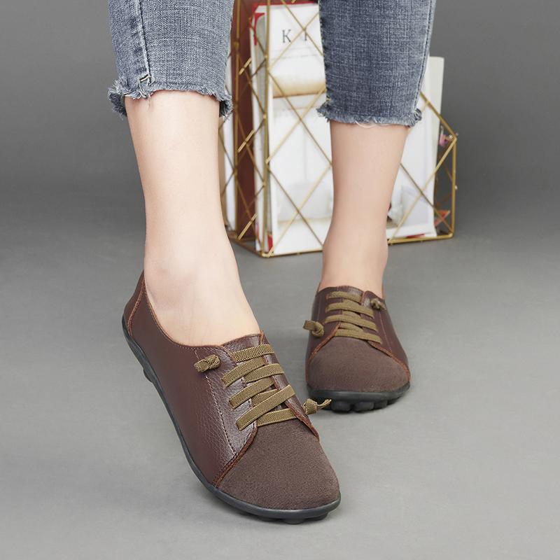 Women's spring and summer breathable genuine leather casual shoes, flat loafers, walking leather shoes, large size 35-44