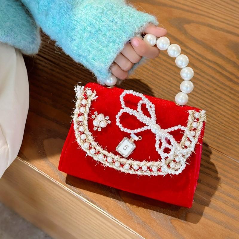 Red Lovely Plush Crossbody Bag With Adorable Characters Ideal For Kids Stylish Daily Wear
