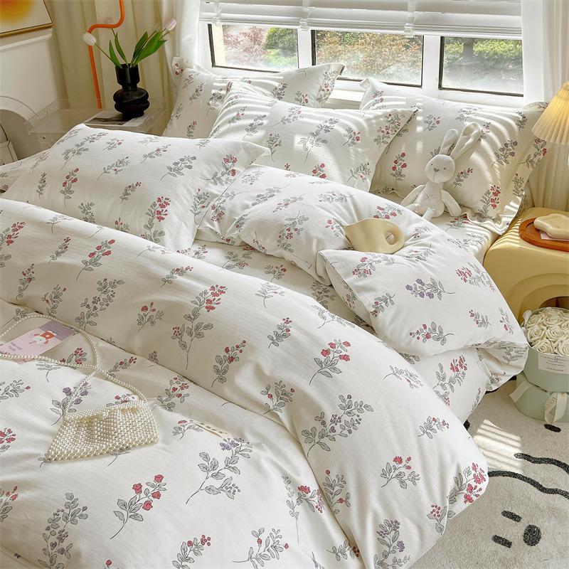 Set de pat din bumbac din patru piese, set din trei piese de husă de pilota de dormitor din bumbac pur și cearșaf de pat