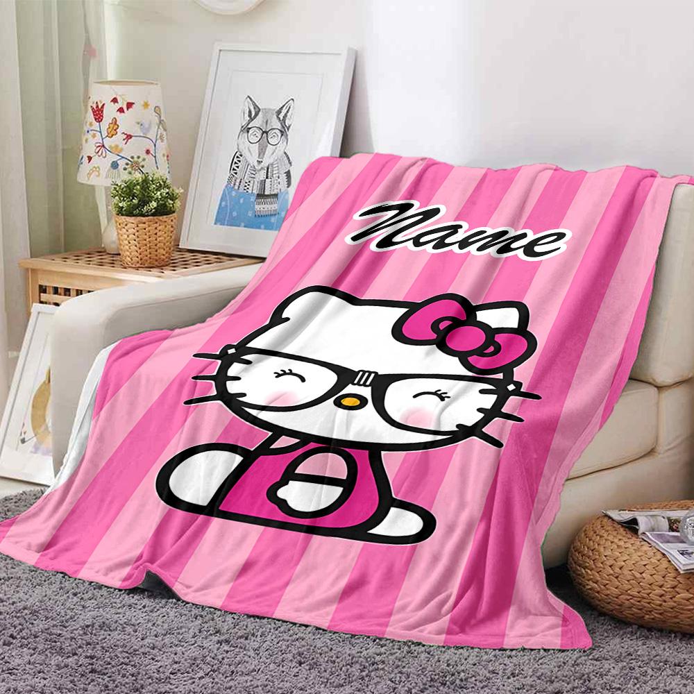 Customizable HelloKitty11 Throw Blanket – Personalized Name, All-Season Cozy Snug Blanket, Machine Washable, Personalized Blanket