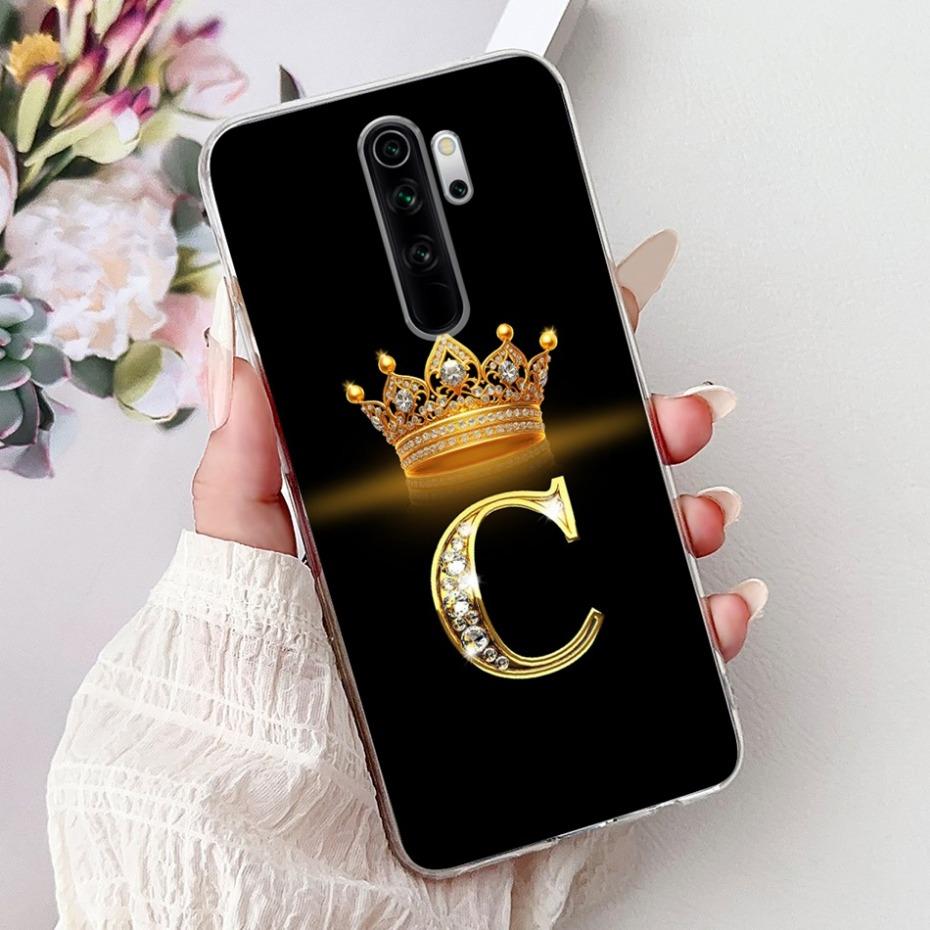 Fashion Crown Initial Letter Case For Xiaomi Redmi Note 8 Pro Note8 8T Soft Silicone TPU Cover For Redmi Note 8 8Pro Phone Cases