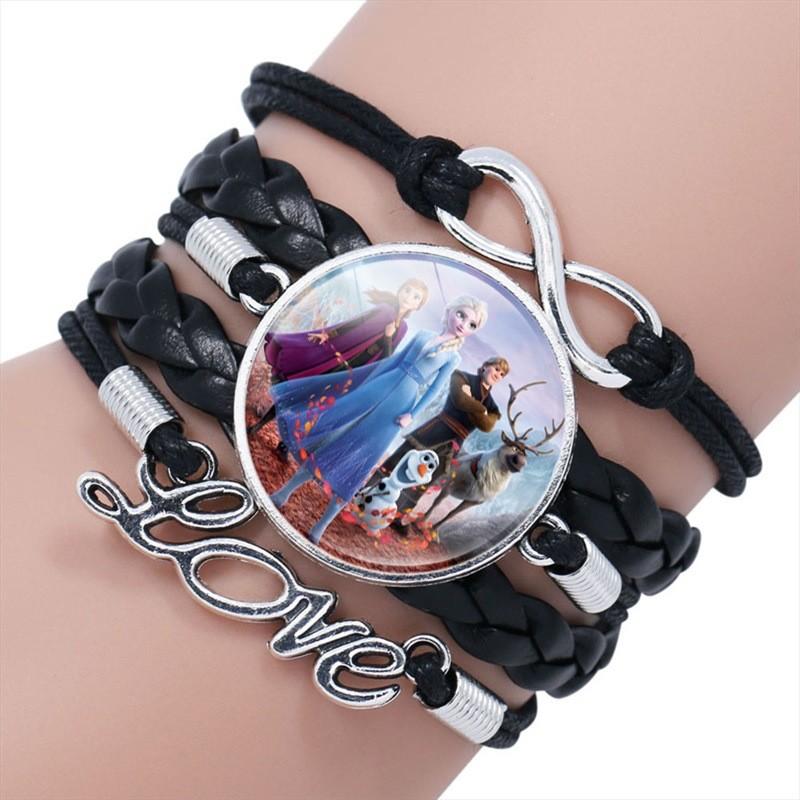 Elsa Princess Time Gem Multilayer Bracelet Cartoon Pink Woven Bracelet For Kids