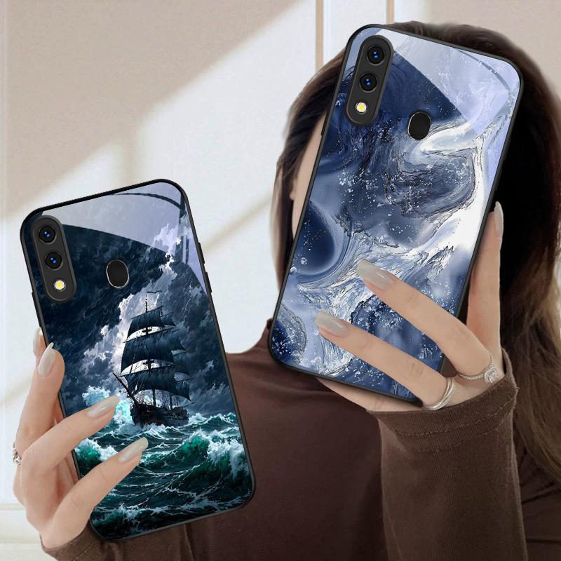 Sea Storm Small Sailboat For Samsung Galaxy A20 A20s 21s A22 A23 A24 A25 A26 A42 A90 A50 A55 52s A56 A70 A71 72 Glass Phone Case