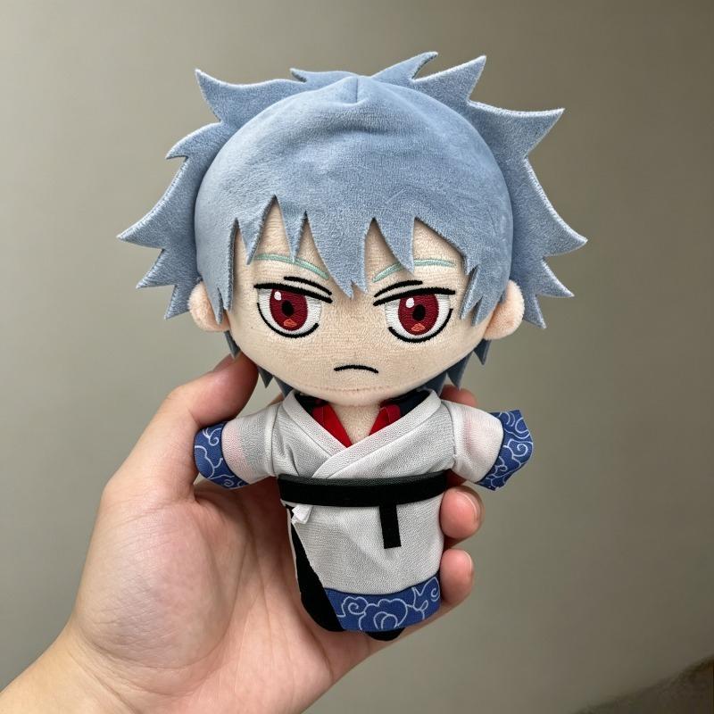 Gintama Sakata Gintoki Mini Baumwoll-Plüsch Handpuppe Hellblaue Haare Samurai Chibi Puppe Weiches Kuscheltier Anime Fans Sammlerstück Rucksack Dekoration Geschenk