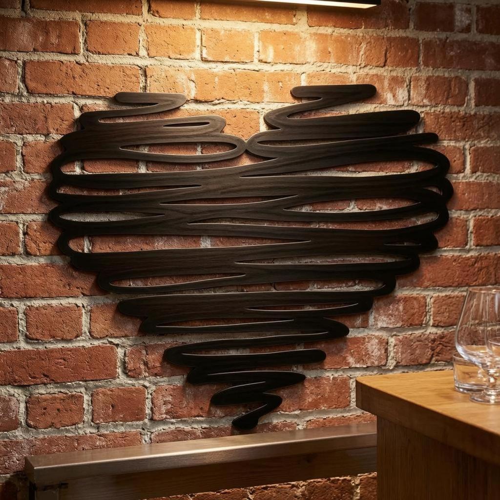 Metal Heart Wall Decoration Black Scribble Art Simple