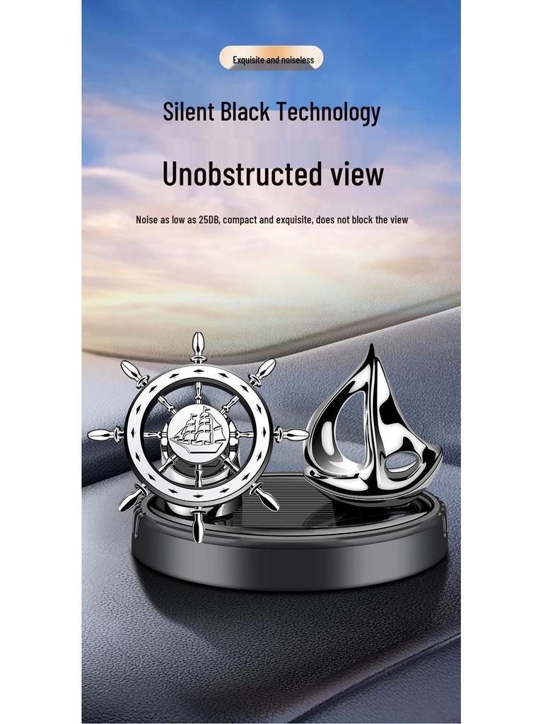 Solar Rotating Ship's Wheel Car Ornament - Aromatherapy Perfume 'May Your Future Be Bright'