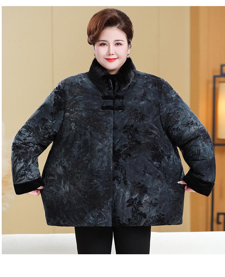 Plus Size Velvet Cotton Jacket for Women - Loose, Padded Winter Outerwear for Middle-Aged & Elderly