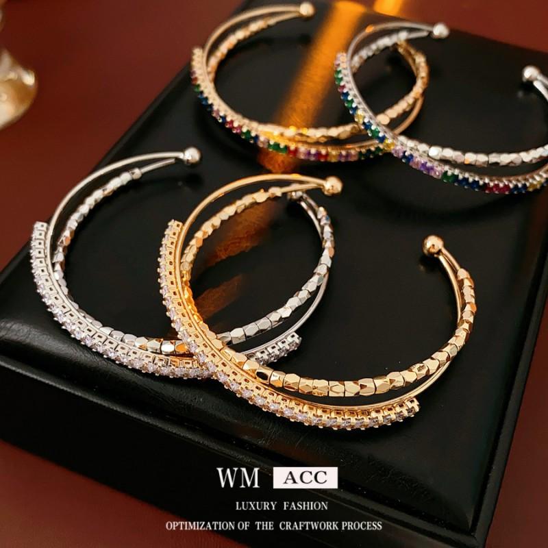 Elegant Gold-Tone Geometric Open Cuff Bracelet With Zirconia Stones Women Luxury Chic Style 2025