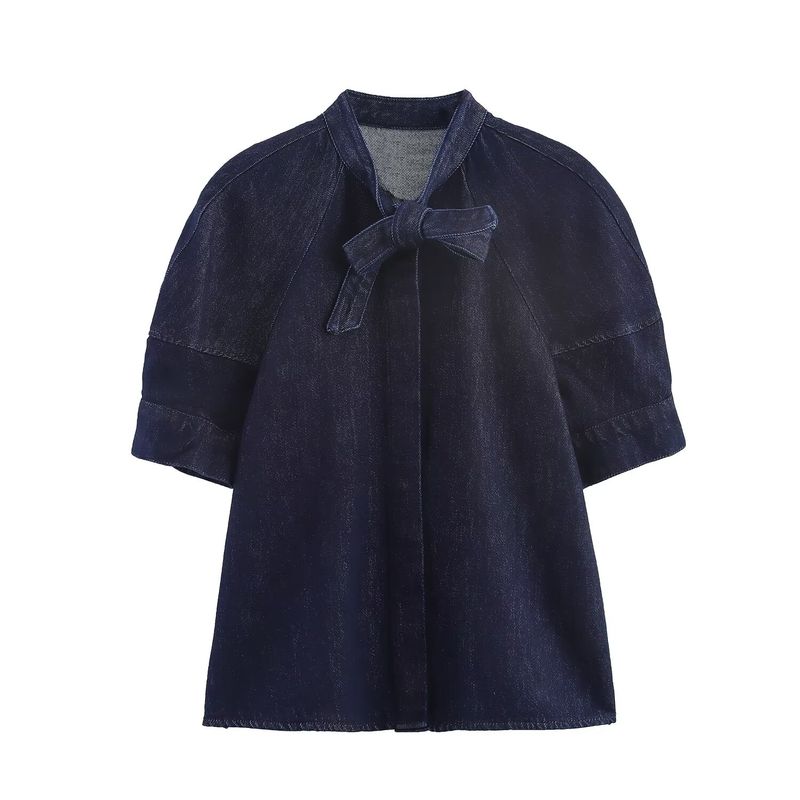 Zbzr Autumn New Women clothes Western Style Knot Decoration Demin shirt Midi Dress 5216249244 9863244