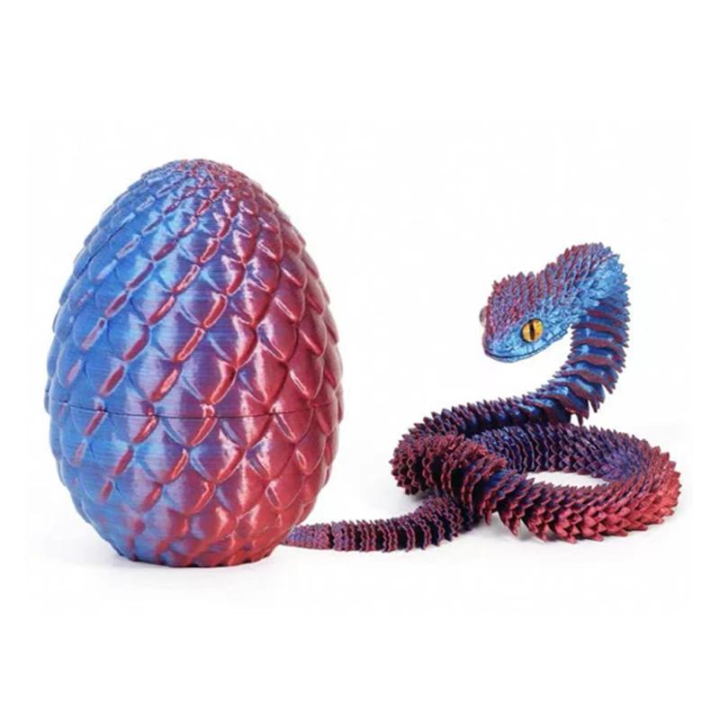 3D Printed Snake Egg Creative Decompression Snake Mold Movable Rotatable Articulated Desktop Ornament Realistic Animals Kid Toy