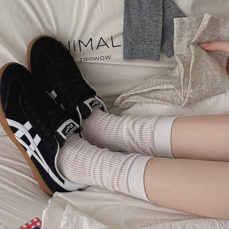 Miu Stacking Socks Children'S Gray Medium Tube Socks Spring And Summer Thin Solid Color Versatile Cotton Socks Summer Stockings Women'S Stockings