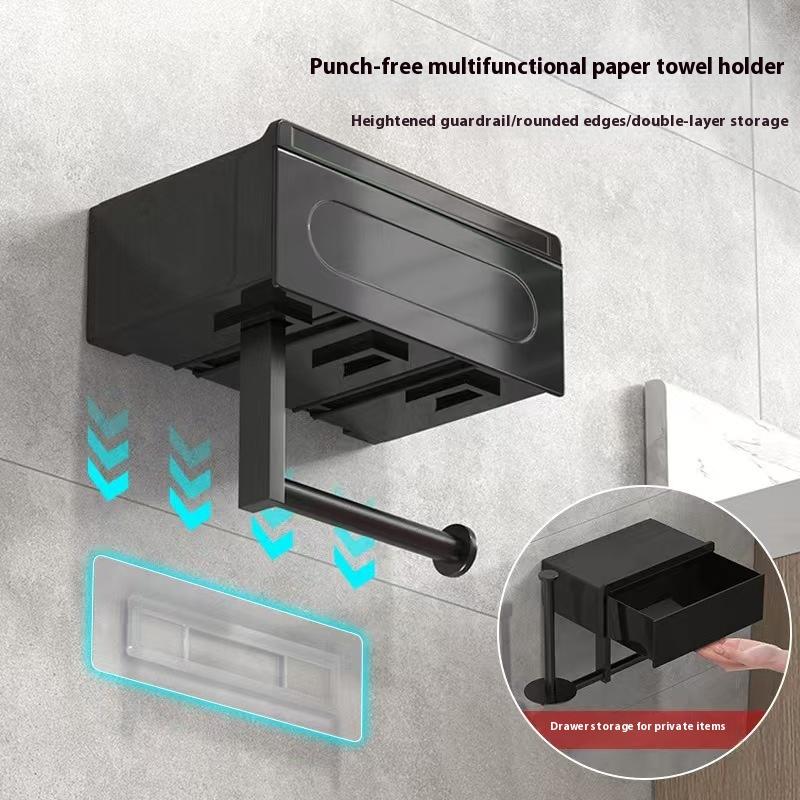 Wall Mount Toilet Paper Holder Top Sundries Storage Roll Paper Storage Rack With Shelf Bathroom Tissue Organizer Shelves
