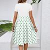 Women's Casual Fashion Belted Dot Printed Short Sleeve Round Neck Elegant Flowing Dress