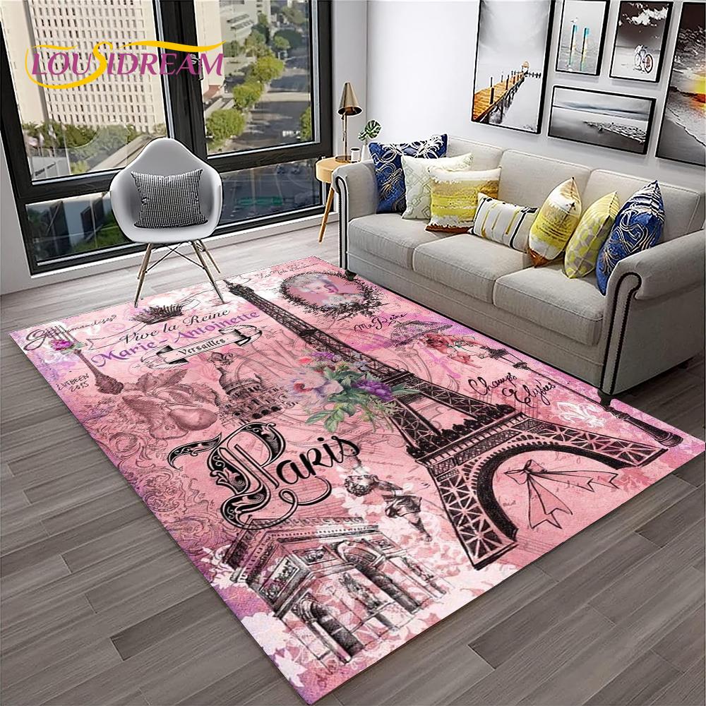 France Paris Eiffel Tower Retro Carpet Rug for Home Living Room Bedroom Sofa Doormat Decor,Kids Play Area Rug Non-slip Floor Mat