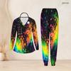 Women Plus Size Nurse Scrub Set V Neck Long Sleeve Colorful Splash Print Two Piece Outfit With Pockets