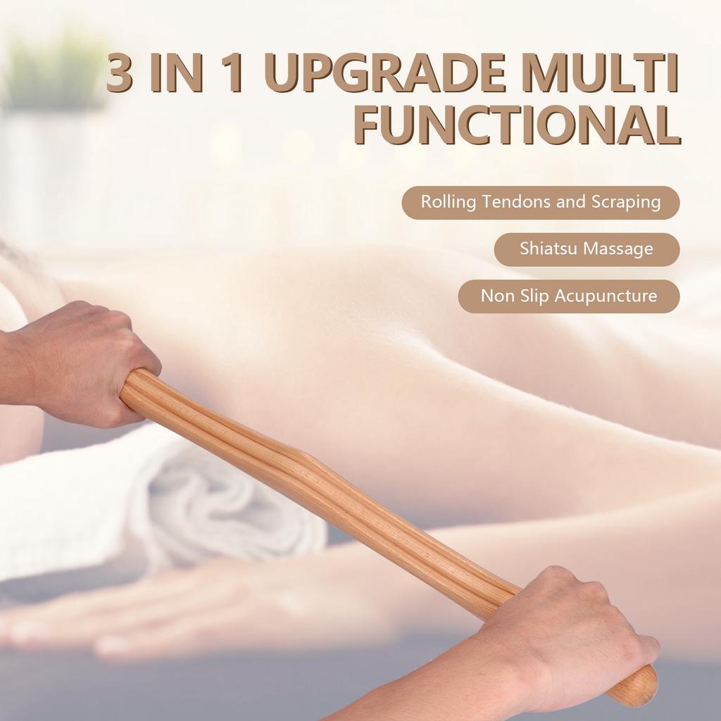 Wooden Scraping Stick   Sha Tool Massage Tool Physiotherapy with Double Bevel Ergonomic Handle for Body Muscle Recovery Lymphatic Drainage