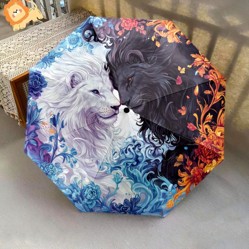 1 PC Automatic Folding Umbrella - Yin Yang Lions Pattern, Portable & Foldable Design with 8 Ribs, Christmas Birthday Gifts