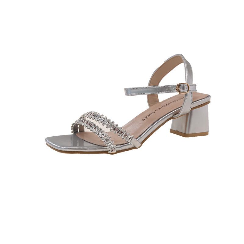 Summer 2025 New Niche High-heeled Sandals Women's Transparent Thick Heel with Crystal Rhinestones with Skirt Sandals