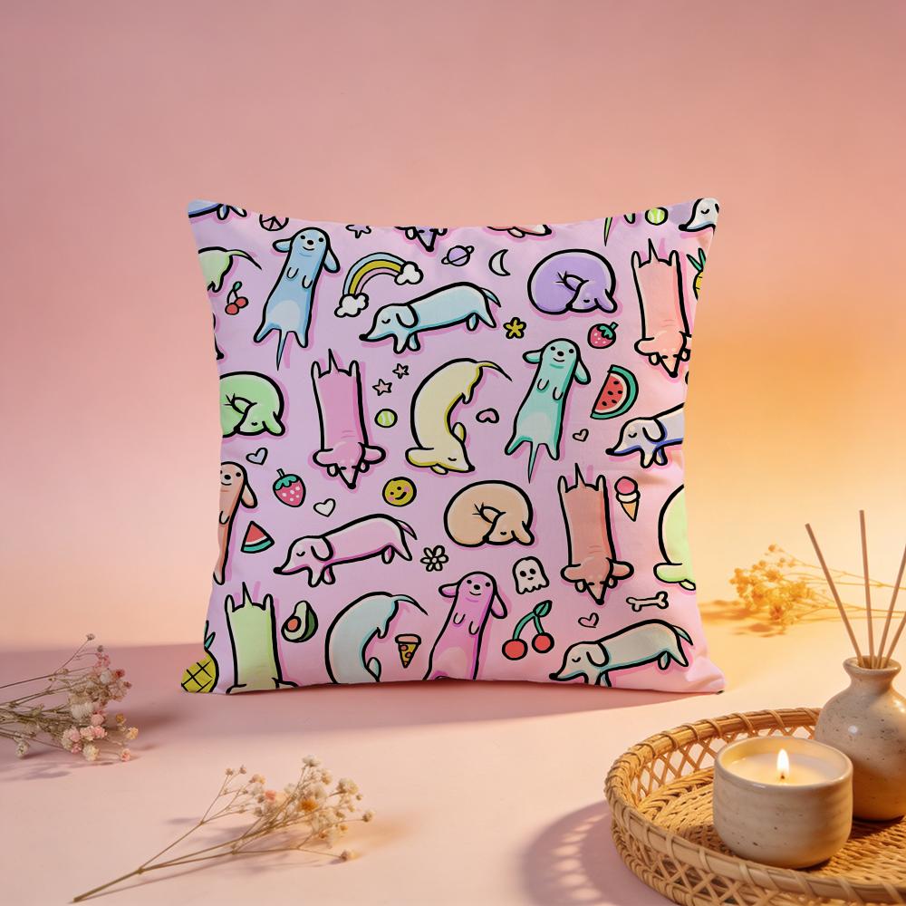 Funny Sausage Dog Print Cushion Cover Comfortable Durable Pillow Cover MultiScene for Home Office Car Sofa