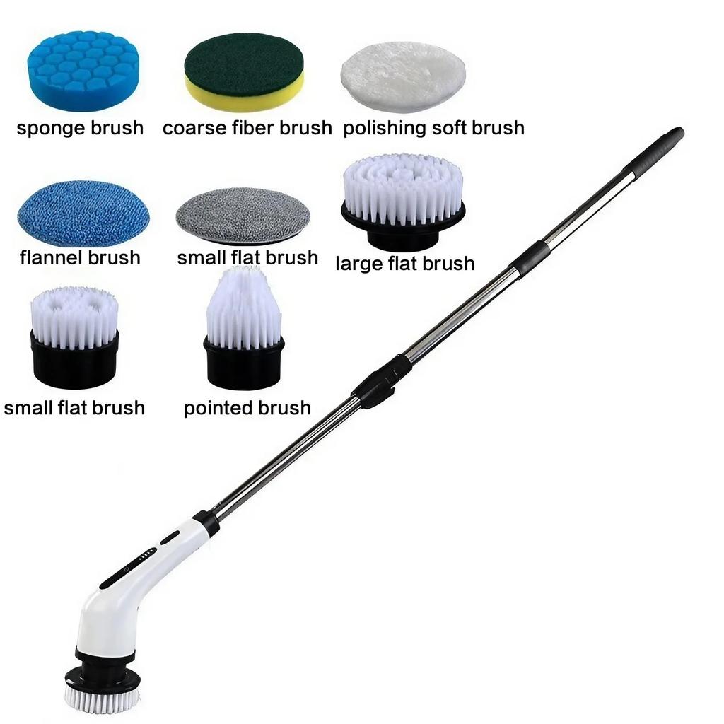 Electric Rechargeable Spin Scrubber with 9 Replaceable Heads Adjustable Extension Rod and Gloves for Cleaning